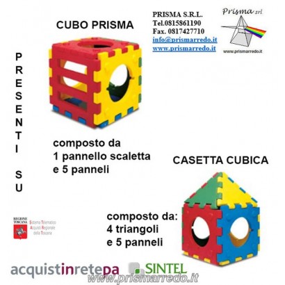 cubo prisma e casetta cubica possibili vari colori,  angoli e bordi a norma anti-infortunistica