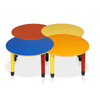 girandola è un tavolo per la scuola dell'infanzia componibile nei colori giallo, arancio, rosso, blu o bianco altezza 52 cm