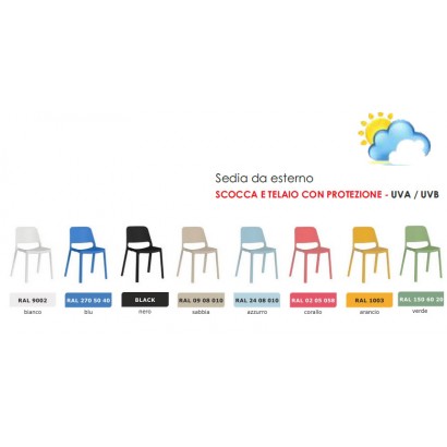 gamma colori sedia open indicata per esterno con protezione UVA e UVB