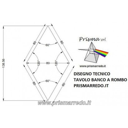 disegno tecnico tavolo banco a rombo